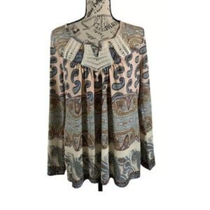 Live and let live Women's Large Petite Tunic Top Paisley Print Bell Sleeves NEW